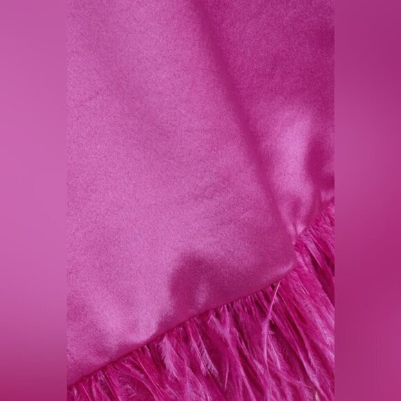 Cami NYC Roxanne Feather Trimmed Barbie Core Satin Slip Dress in Magnolia - Picture 7 of 16